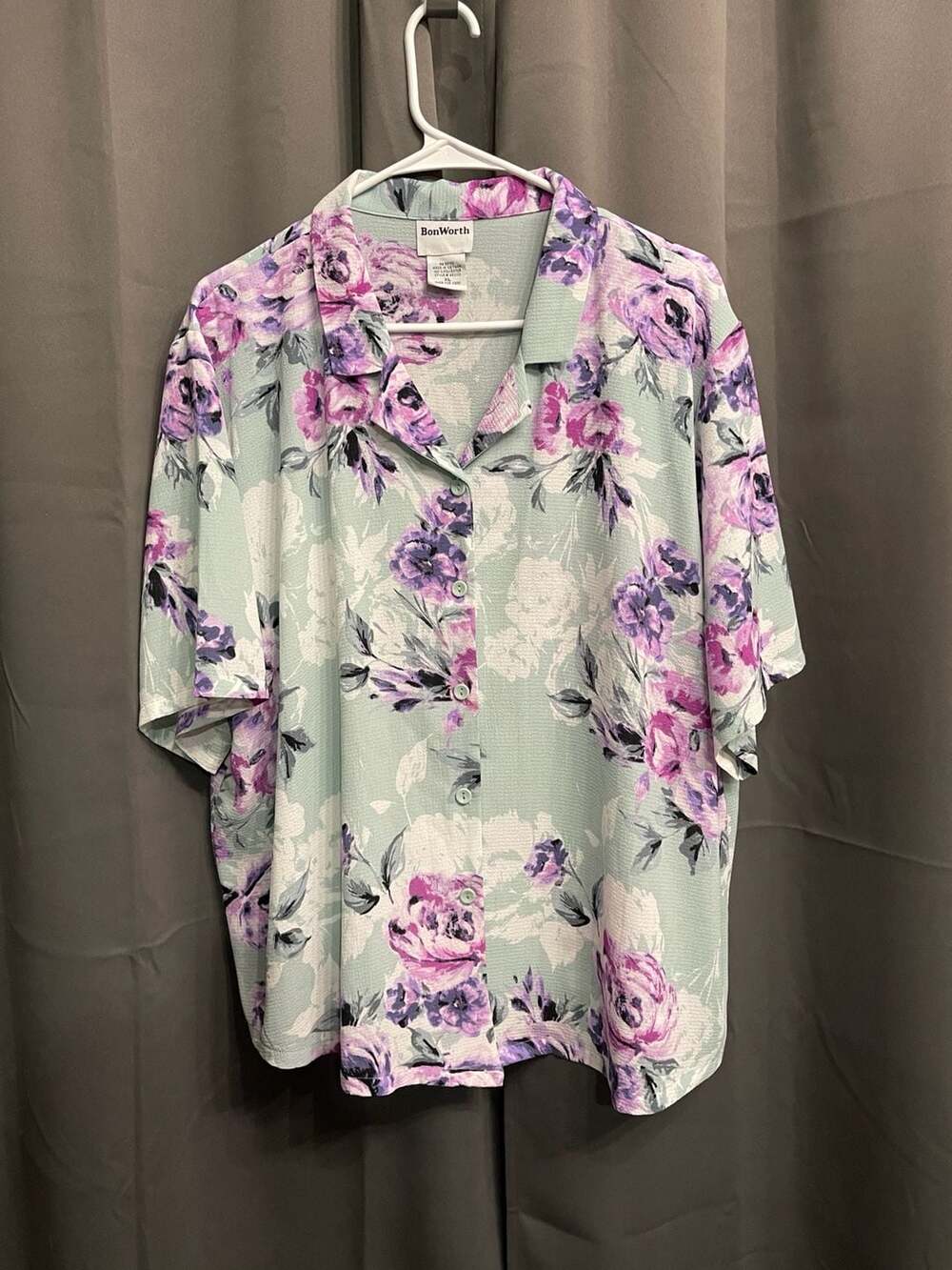 VTG BonWorth Short Sleeve Floral Button-Down Blouse Top Size XL Style 46200